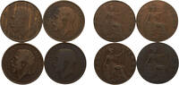 Great Britain ½ Penny Great Britain United Kingdom George V ½ Penny 4 Lots, 1st portrait -
