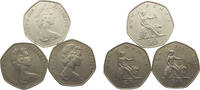 Great Britain 50 Pence Great Britain United Kingdom Elizabeth II 1969/1970/1977 50 Pence 3 Lots -