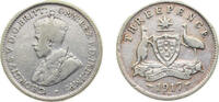 Australia 3 Pence Australia Commonwealth 1917 M 3 Pence - George V Silver (.925) Royal mint (Melbourne) (3808000) 1.41g VF KM24 -