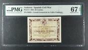 ANDORRA 50 CENTIMS 1936 CONSELL GENERAL DE LES VALLS D'ANDORRA. PMG 67 EPQ 407.50 US$  +  20.96 US$ shipping