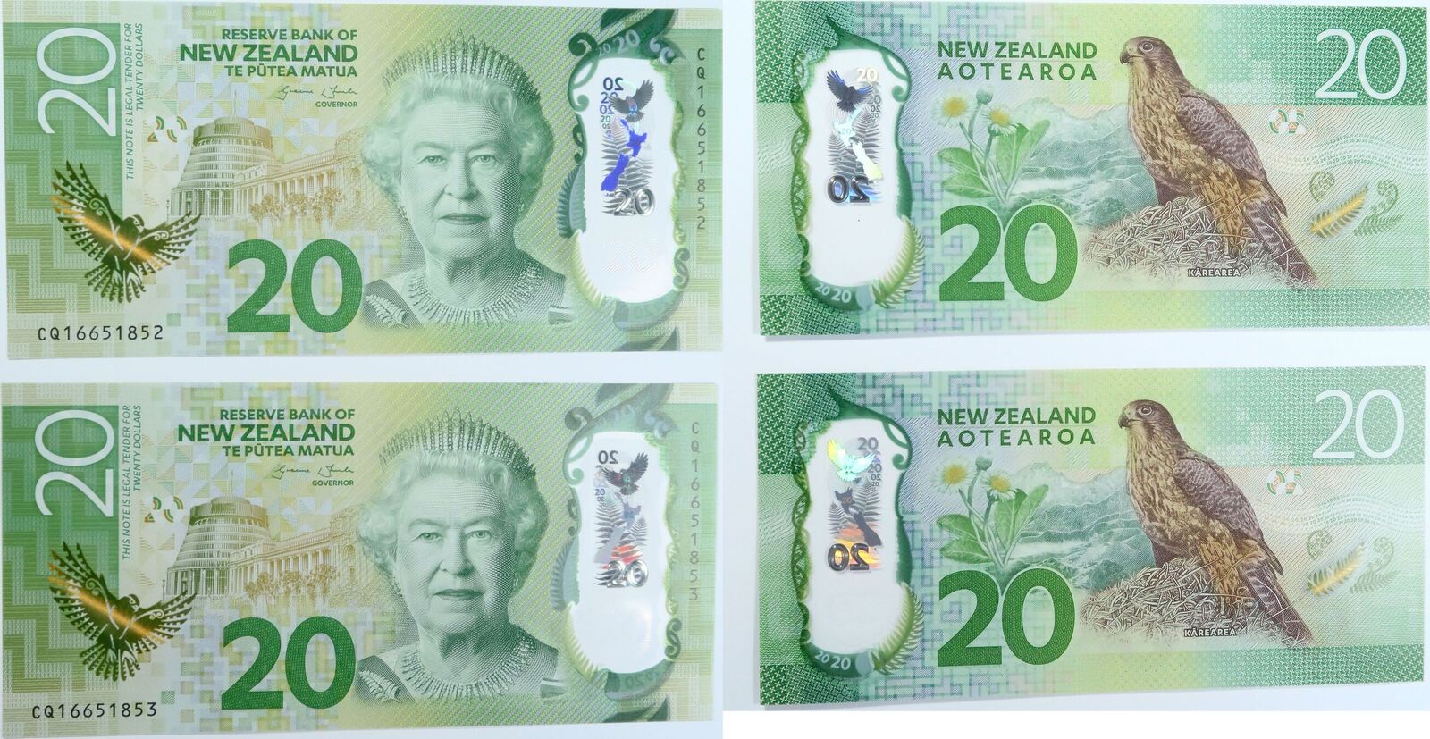 New Zealand 20 Dollars 2016 Consecutive Banknote Pair UNC MA Shops   1111 Img 9960 C 