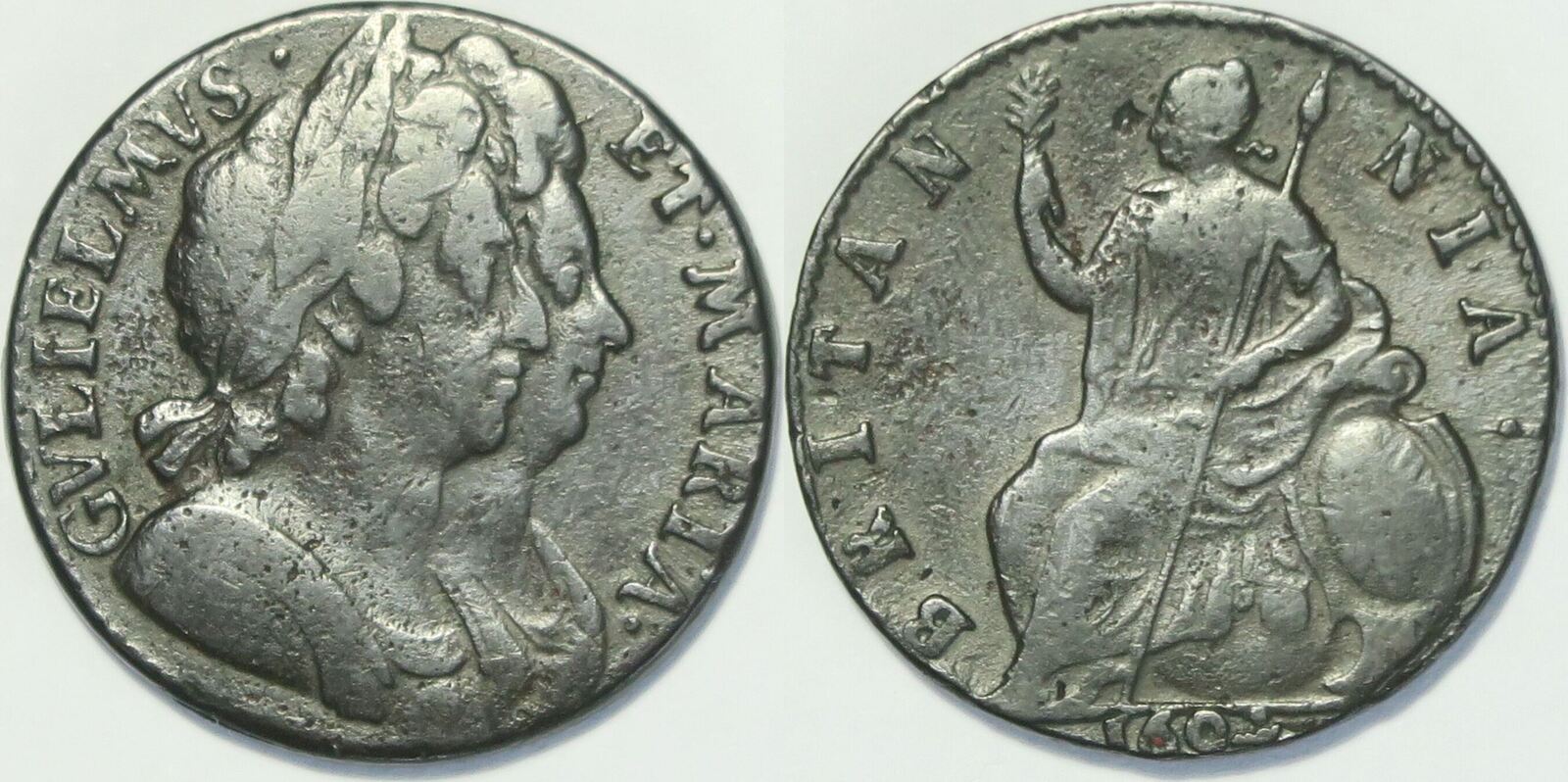 Great Britain Halfpenny 1694 William And Mary Afine Fine Ma Shops