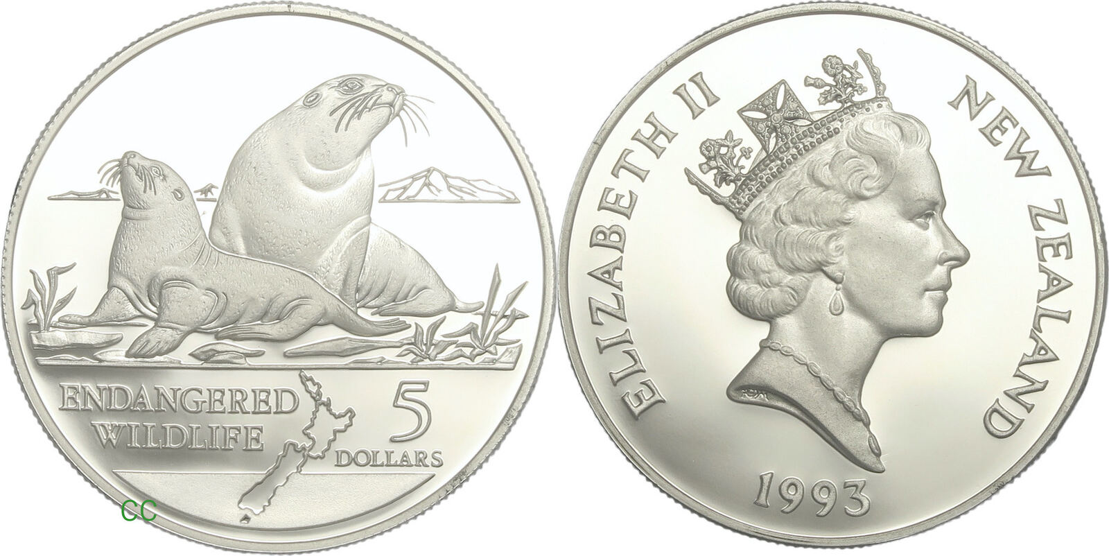 New Zealand 5 Dollars 1993 Sea Lions Proof MA Shops