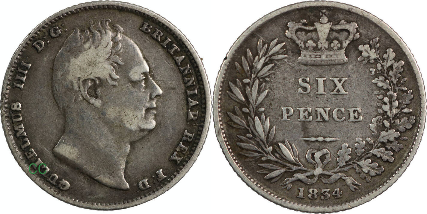 Great Britain Sixpence 1834 King William IV Fine | MA-Shops