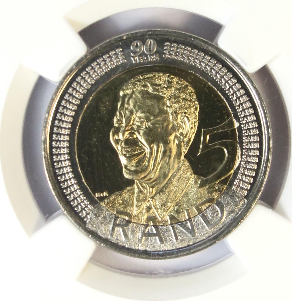 S.AFRICA 5R 2008 Nelson Mandela 90th Birthday NGC MS 66 | MA-Shops