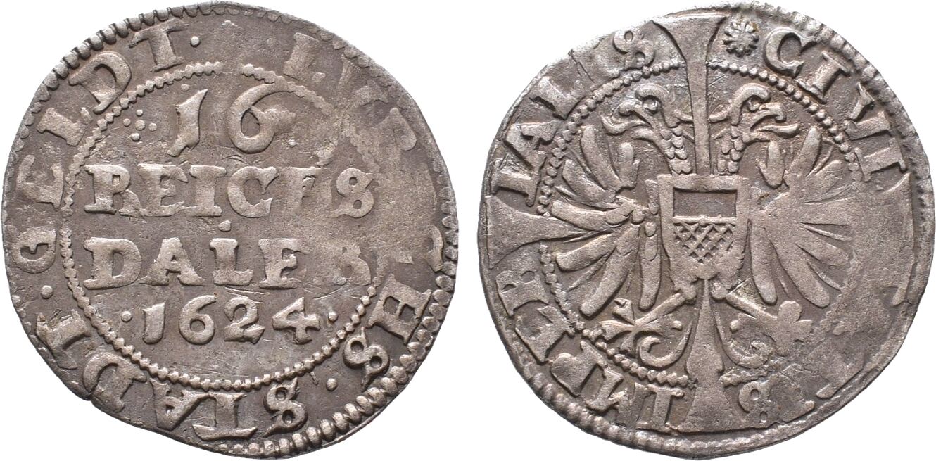 Lübeck Stadt 1/16 Taler (Doppelschilling) 1624. VF