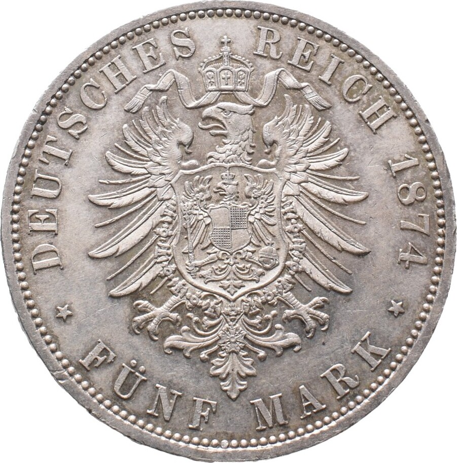 Preussen 5 Mark 1874. Wilhelm I. 18611888. Prachtexemplar. UNC