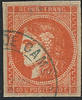 FRANCE 40 c 40 c orange, émission de BORDEAUX, obl. espagnole BLEUE, rare !
