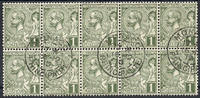 MONACO 1 c 1c olive "Albert II", bloc de 10 oblitéré. Très rare ainsi !!!