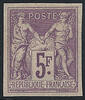 FRANCE 5 F 5 F violet sur lilas, type SAGE, NON DENTELE, superbe, RARE ainsi !