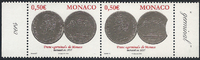 MONACO 0,50 € 0,50 € Franc "germinal" de Monaco, variété "incomplet" tenan