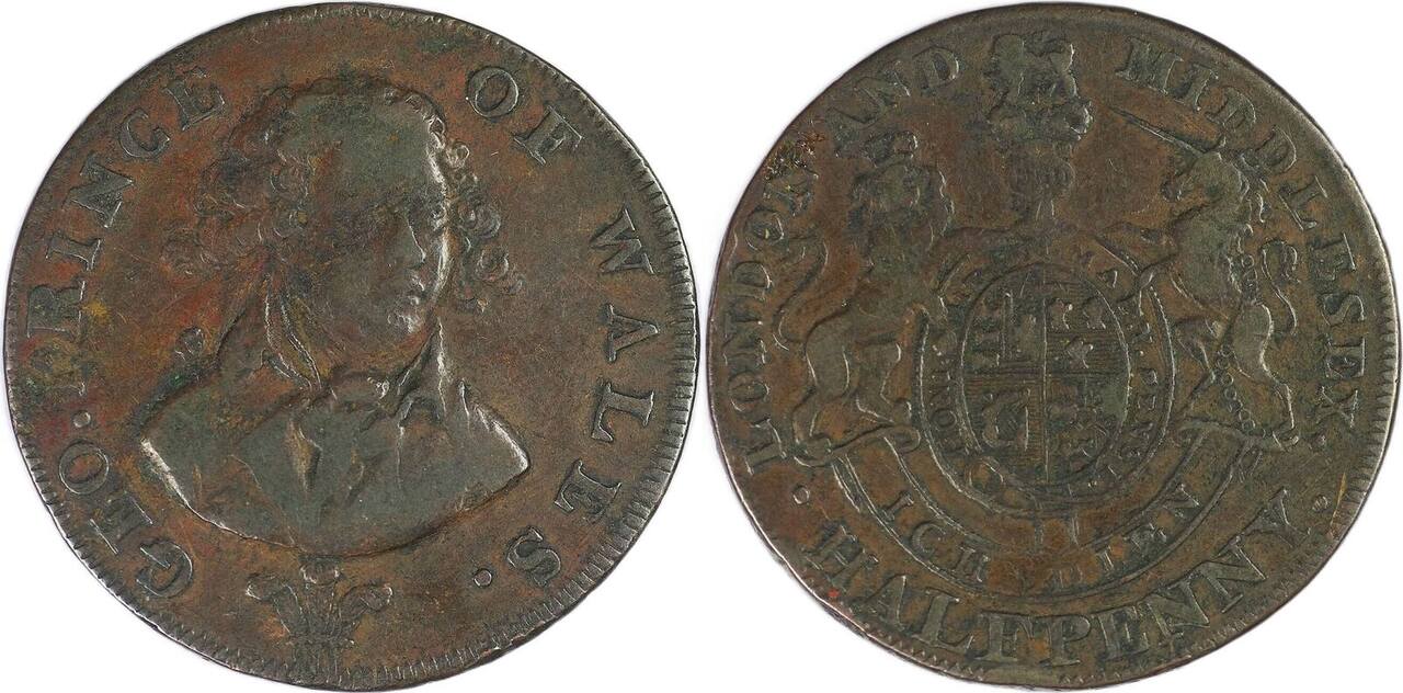 England / Middlesex 1/2 Penny token 1787 - 1797 (ND) George Prince of