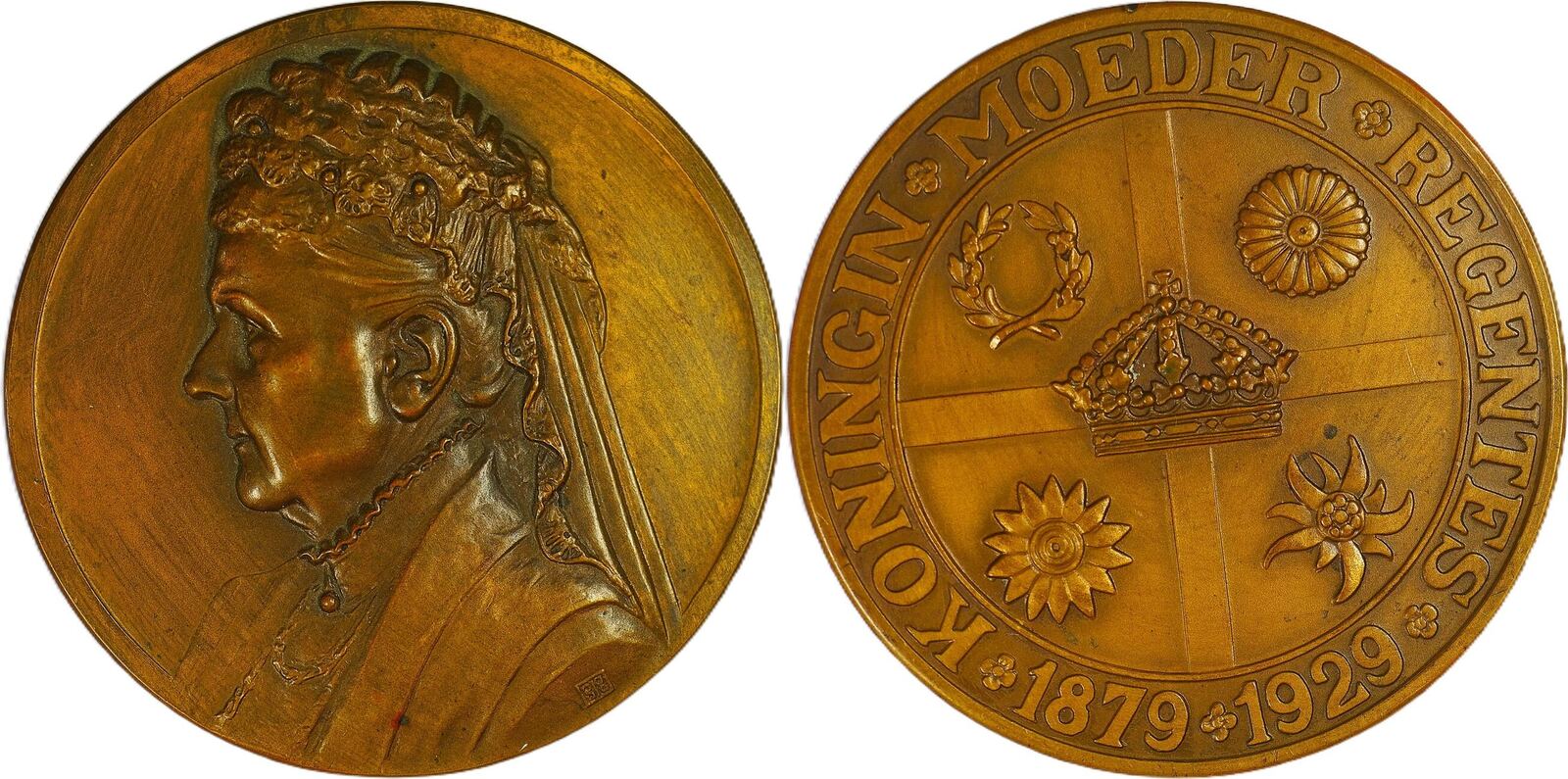 Historical medal 1929 Queen Emma 50 years in the Netherlands - Gra Rueb ...