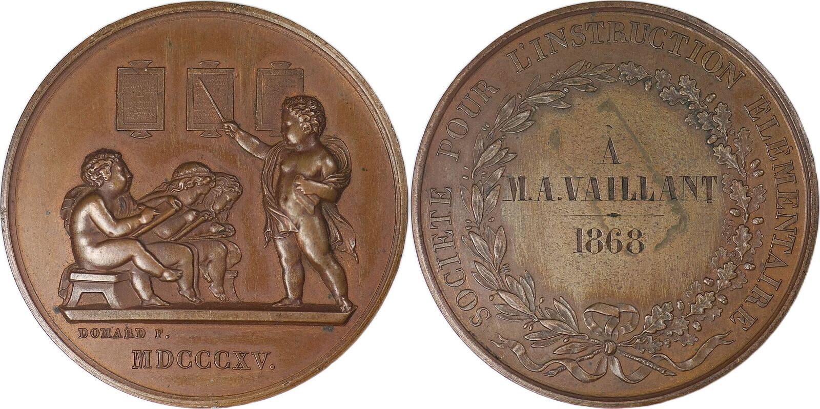 MÉDAILLE SOCIÉTÉ POUR l'Instruction Elementaire signée Domard F, 1897