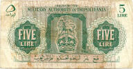 Military Authority in Tripolitania 5 Lire Series T -