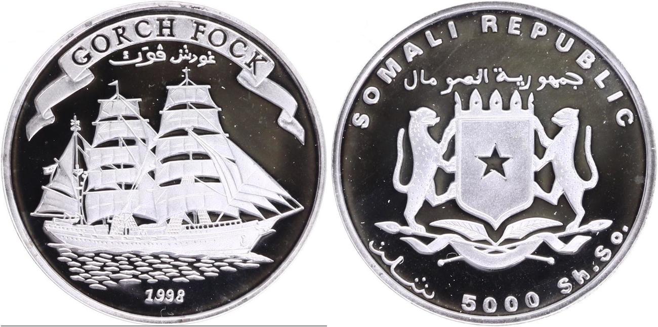 Somalia 5000 Shillings 1998 Ships Gorch Fock Silver