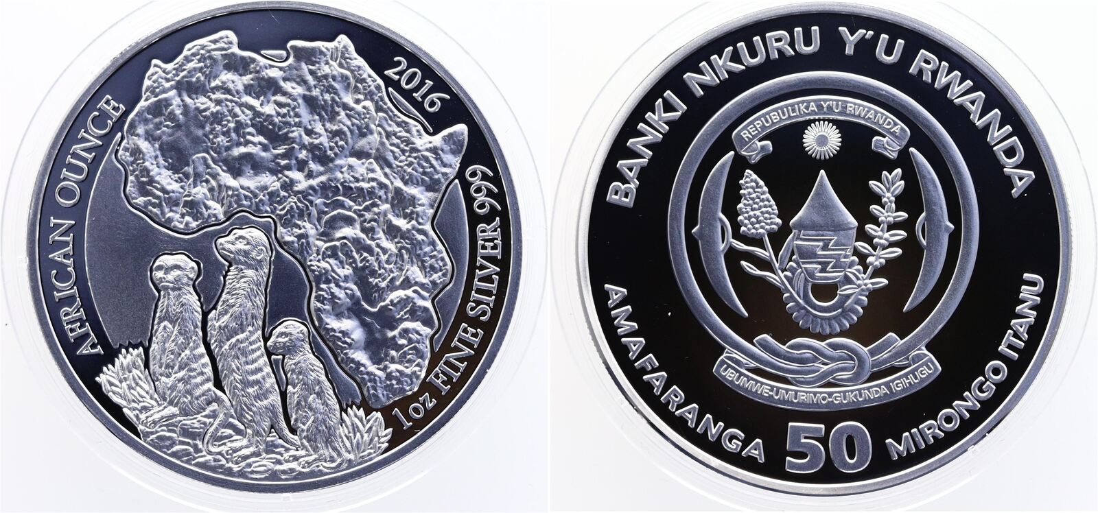 Ruanda 50 Amafaranga 2016 1 OZ Feinsilber, Erdmännchen, Auflage Nur ...