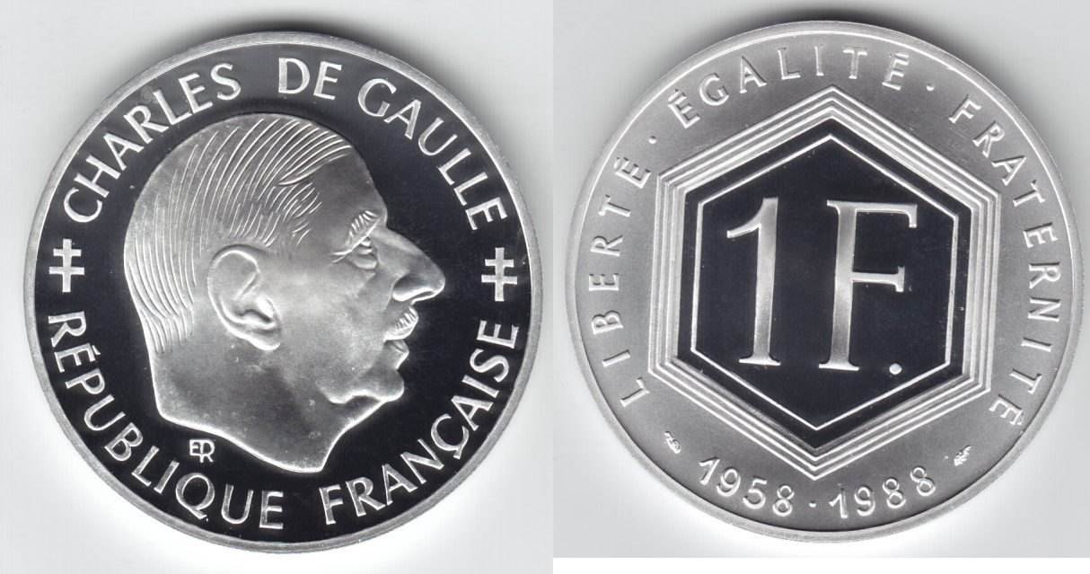 Frankreich 1 Franc Silber 1988 Charles De Gaulle Proof In Kapsel Ma Shops