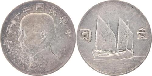 China-Republik Yuan (Dollar) Jahr 22 = 1933 Republik 1912-1949. schöne Patina, AU