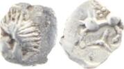 Kleinsilber der Vindeliker Kleinsilber Typ Manching M 2. (Kopf l., gescheitelte Haarkalotte, Scheitelpkt.). -