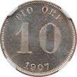 Sweden 10 ore 1907 EB, NGC MS65+, "King Oscar II (1873 - 1907)"