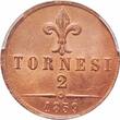 1859 Naples & Sicily 2 tornesi 1859, PCGS MS64 RB, "King Francis II (1859 - 1860)"