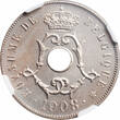 Belgium 25 centimes 1908, NGC MS64 MINT ERROR FRENCH, "King Leopold II (1865 - 1909)" Belgium  1908, NGC MS64 MINT ERROR FRENCH, "King
