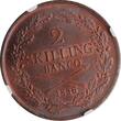 Sweden 2 skilling 1836, NGC MS65 BN, "Charles XIV John (1818-1844)" Wide Top Pop Sweden  1836, NGC MS65 BN, "Charles XIV John (181