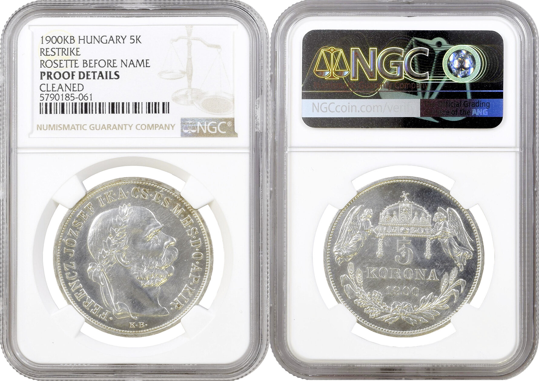 Hungary 5 korona 1900 KB, NGC PR Det. RESTRIKE, Franz Joseph I