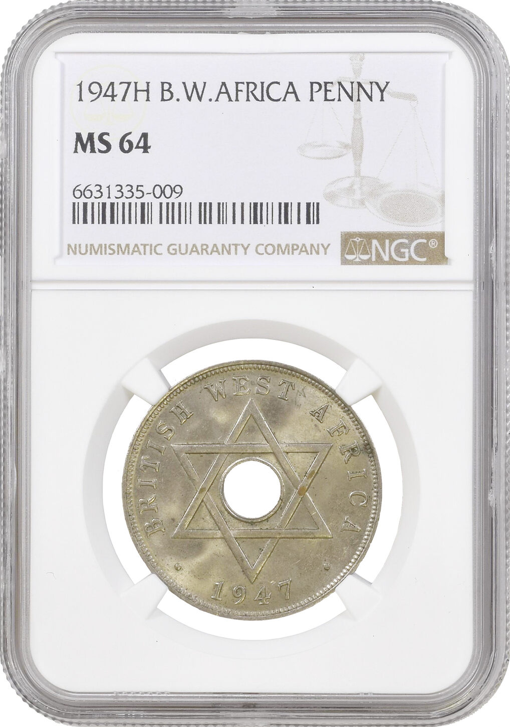 British West Africa 1 penny 1947 H, NGC MS64, King George VI (1937