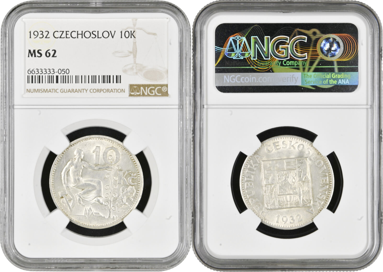 Czechoslovakia 10 korun 1932, NGC MS62, First Republic (1919 - 1938)  Czechoslovakia 1932, NGC MS62, First Republic ( | MA-Shops