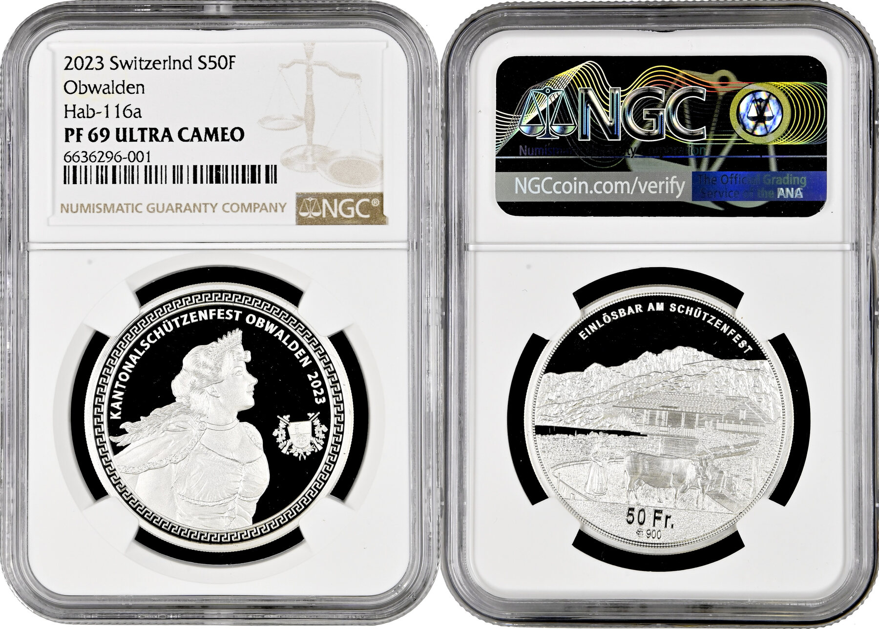 Switzerland 50 francs 2023, NGC PR69 UC, Obwalden Shooting Festival