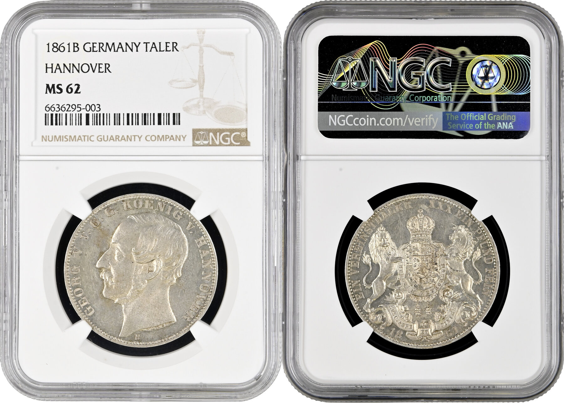 Hannover 1 Vereinsthaler 1861 B, NGC MS62, King George V (1851 - 1866 ...