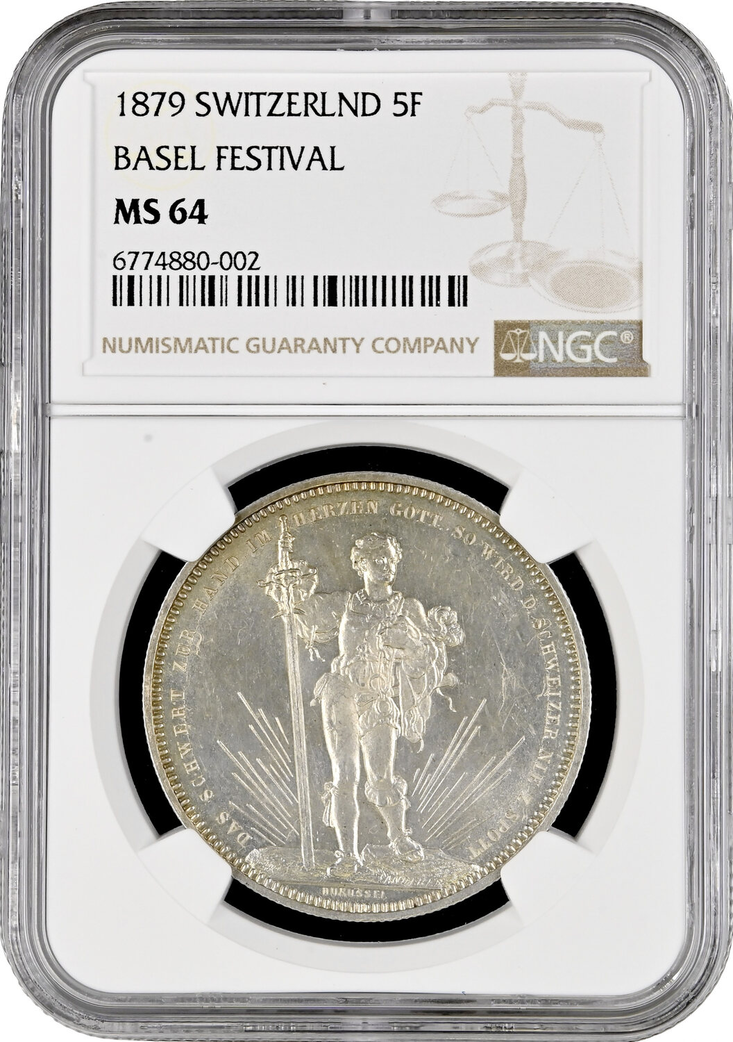 Switzerland 5 francs 1879, NGC MS64, 