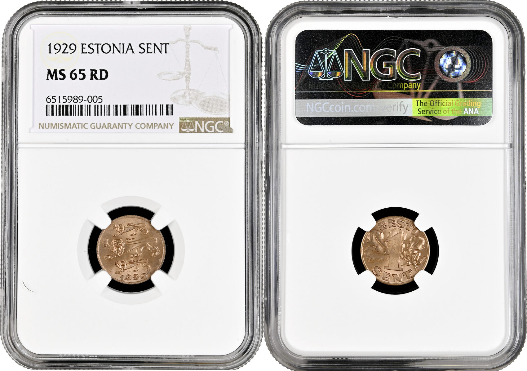 Estonia 1 sent 1929, NGC MS65 RD, 1st Republic (Kroon) (1928 - 1940)  Estonia 1929, NGC MS65 RD, 1st Republic (Kroon) | MA-Shops