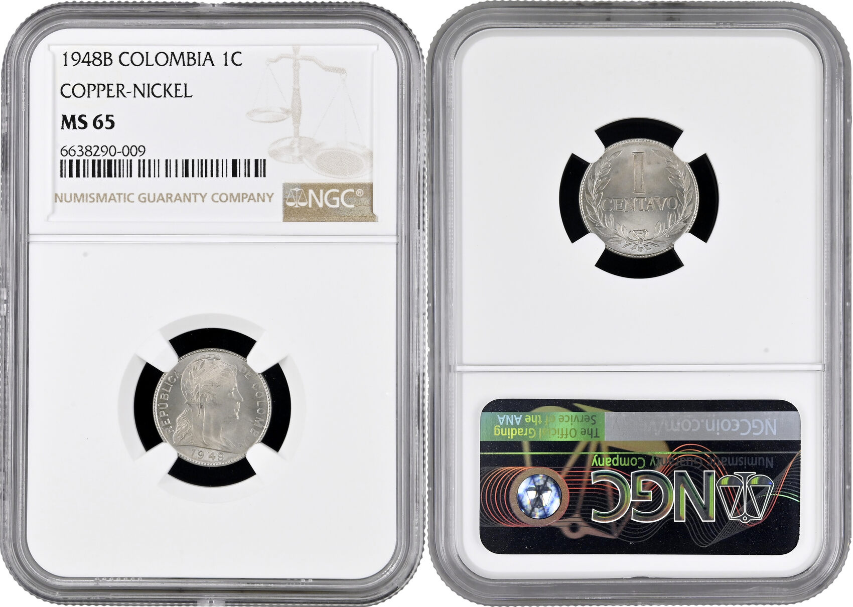 Colombia 1 Centavo 1948 B, NGC MS65, Republic Of Colombia (1911 - 1989 ...