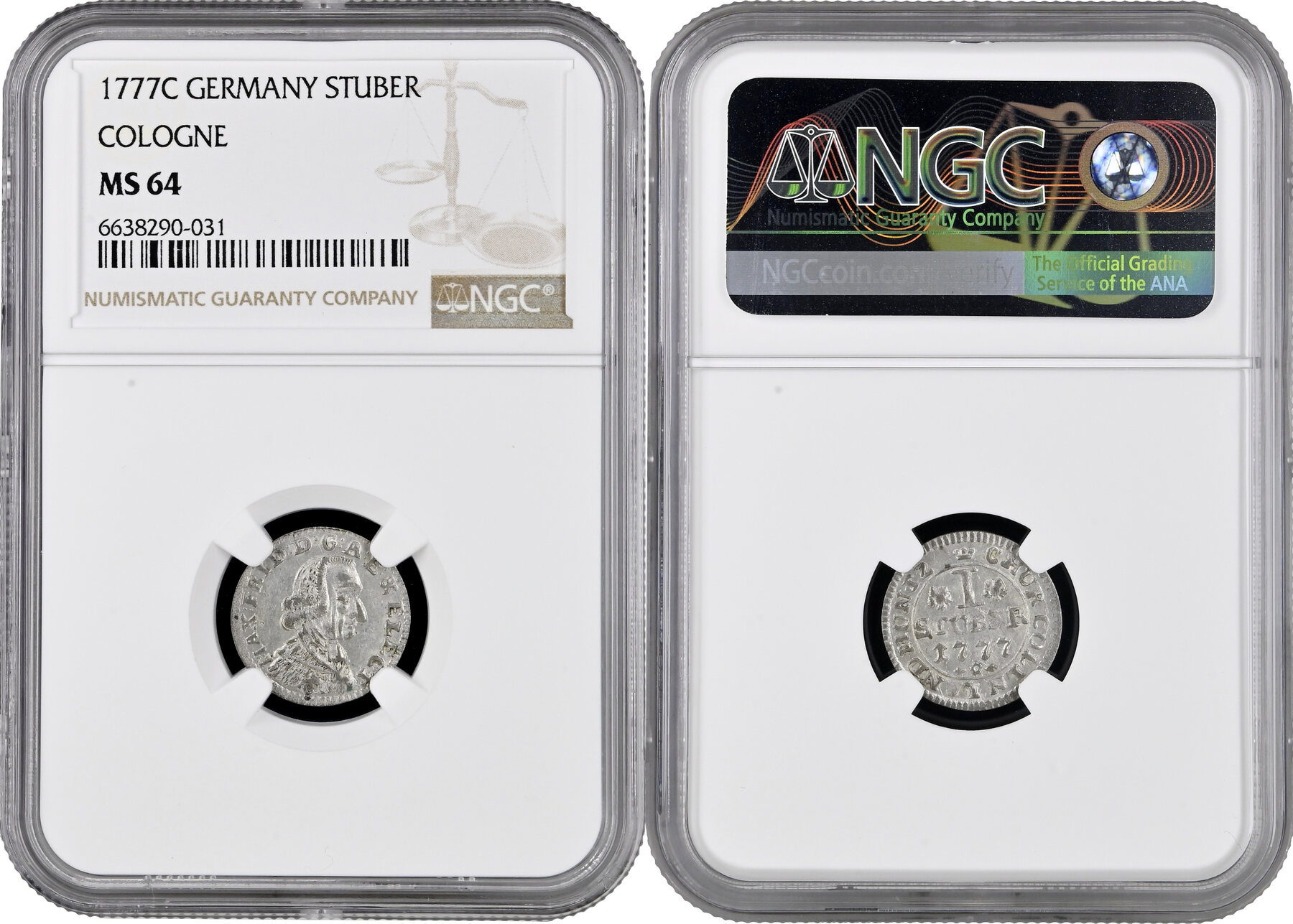 Cologne 1 stuber 1777 G, NGC MS64, Maximilian Friedrich (1761