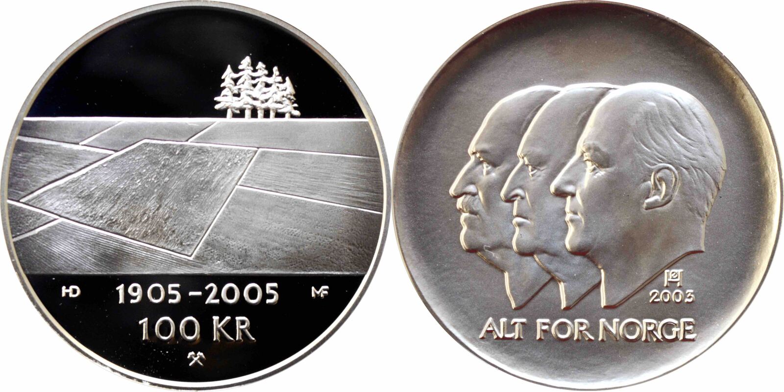 Norway 100 kroner 2003, PROOF, 100th Anniversary - Independence silver coin  | MA-Shops