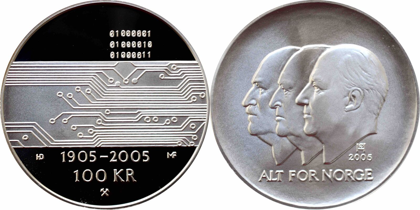 Norway 100 kroner 2005, PROOF, 100th Anniversary - Independence silver coin  | MA-Shops