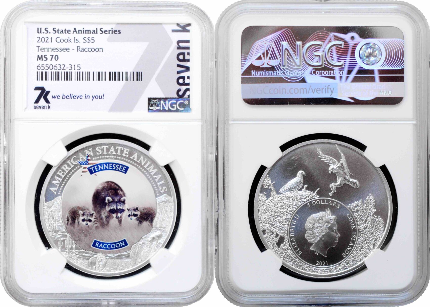 Cook Islands 5 dollars 2021, NGC MS70, U.S. State Animal