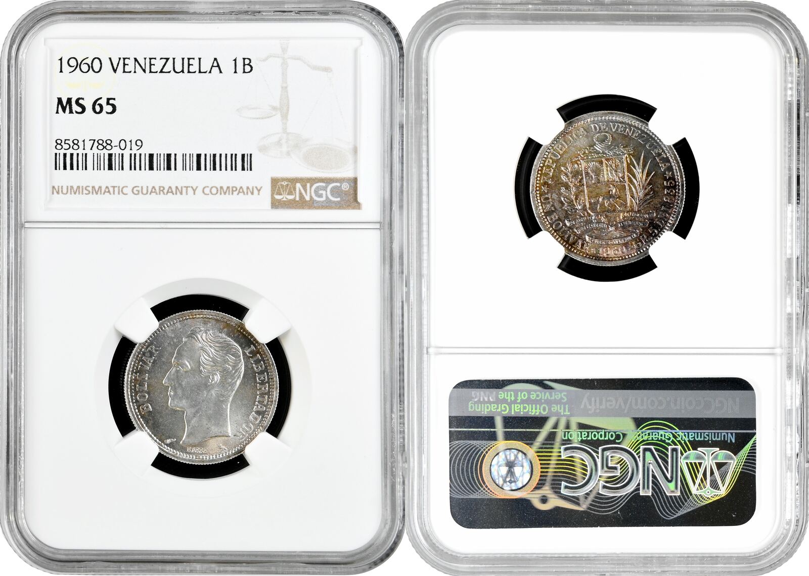 Venezuela 1 bolivar 1960, NGC MS65, Republic of Venezuela (1953 - 1999 ...