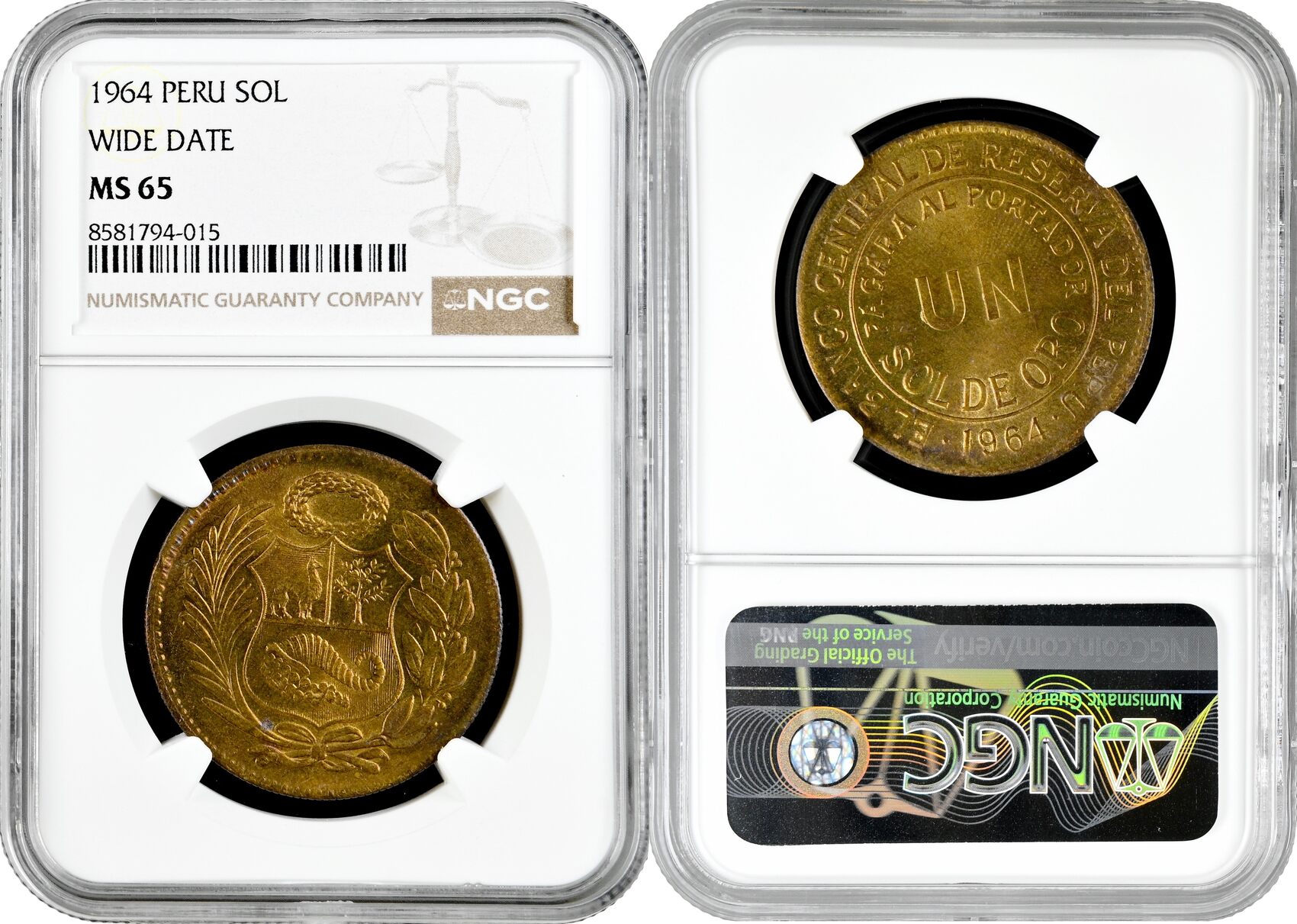Peru 1 sol 1964, NGC MS65 WIDE DATE, Republic (1918 - 1985) Top Pop 1/0 ...