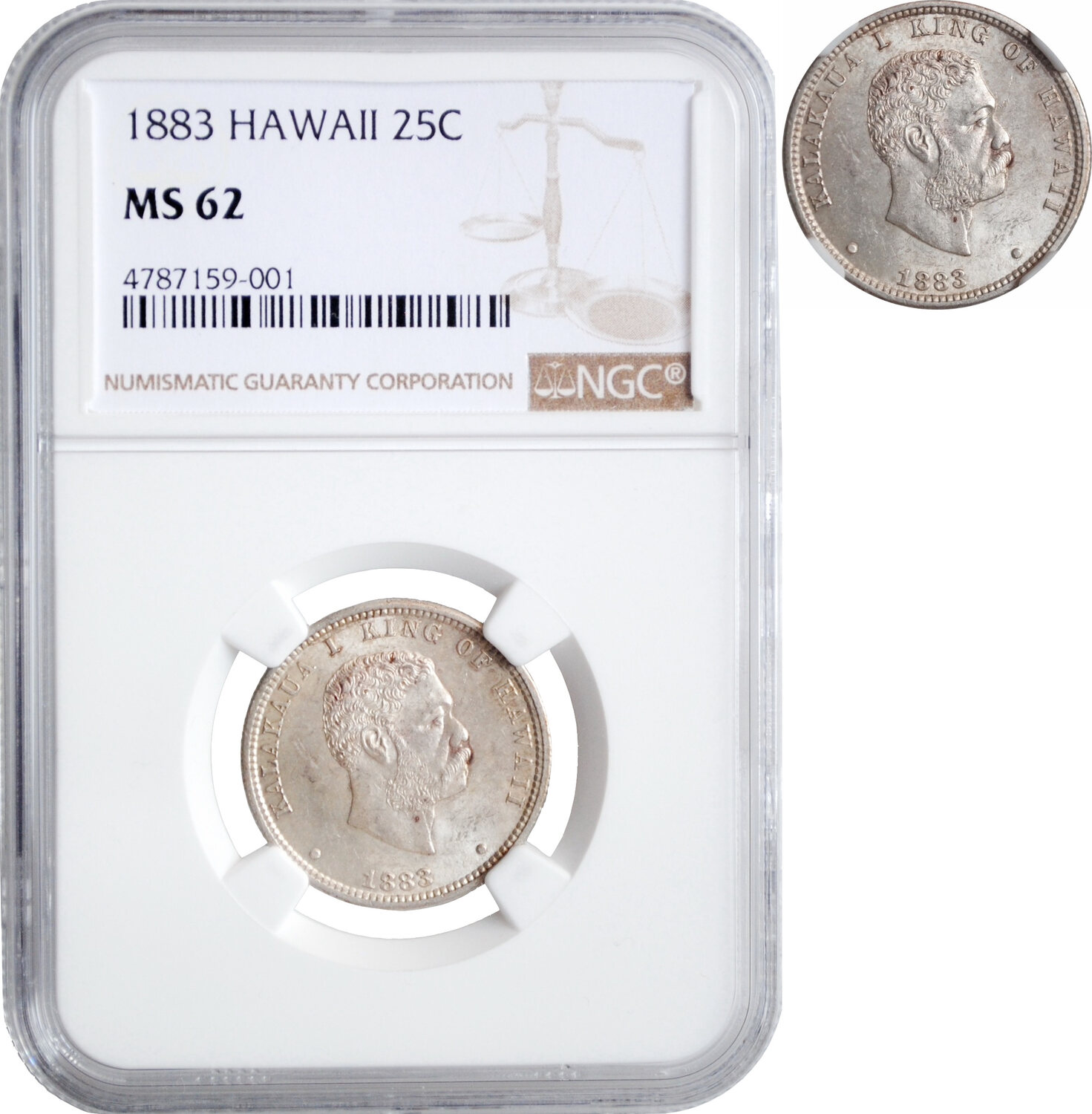 ハワイ王国 カラカウア王クォーターダラー銀貨(1883年) 美術品