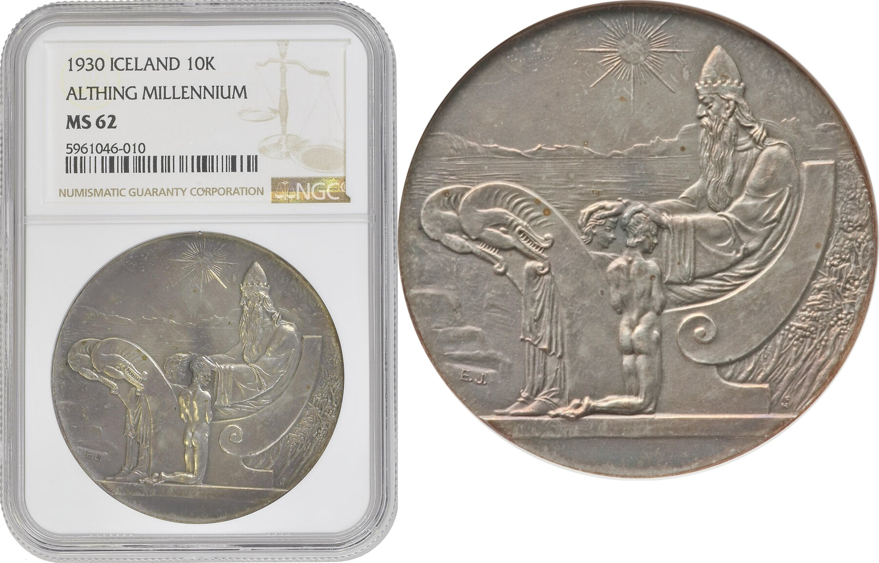 Iceland 10 kronur 1930, NGC MS62, 1000th Anniversary - Althing Iceland ...