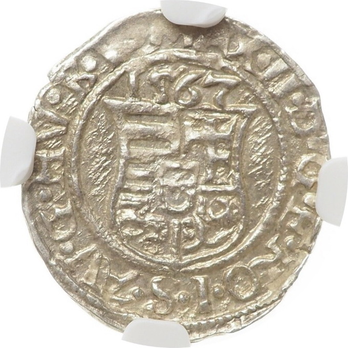 Hungary 1 denar 1567, NGC MS62, Emperor Maximilian II (1564 - 1576