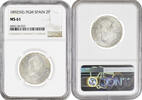 2 pesetas Spain 2 pesetas 1892 PGM, NGC MS61, King Alfonso XIII (1886 - 1931) -
