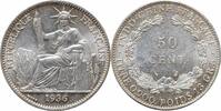 50 cents Indochina 50 cents 1936, UNC, French Indochina (1885 - 1954) silver coin -