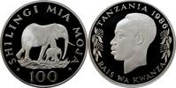 AFRICA 100 Shilingi Tanzania 100 Shilingi 1986, PROOF, World Wildlife Fund - Elephant silver coin -