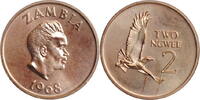 2 ngwee Zambia 2 ngwee 1968, PROOF, President Kenneth Kaunda (1964 - 1991) -