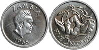 5 ngwee Zambia 5 ngwee 1968, PROOF, President Kenneth Kaunda (1964 - 1991) -
